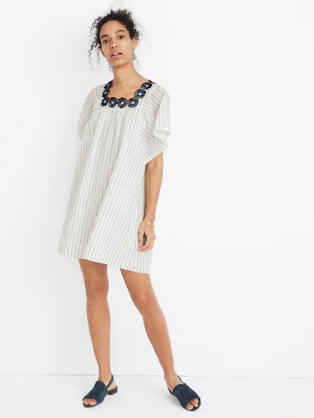Madewell Embroidered Butterfly Dress in Stripe Size L